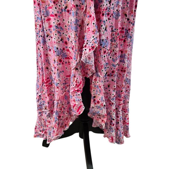 Poupette St Barth Long Maxi Wrap Dress Pink Floral Sleeveless Resort Wear Medium - Picture 3 of 9